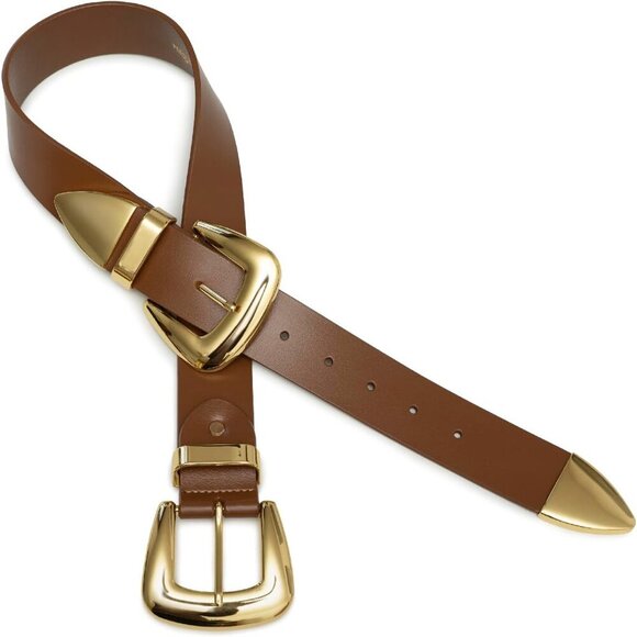 Western Leather Belt for Women Double Buckle Cowgirl Boho Country Festival - Picture 4 of 6